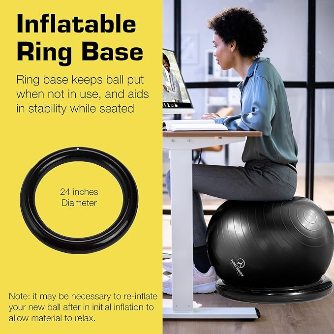 ProBody Pilates Yoga Ball Chair, Exercise Ball Chair with Base or Stand for Home Office Desk