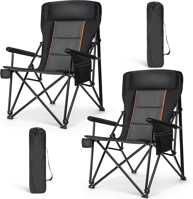 HIGH POINT SPORTS Oversized Folding Camping Chairs for Adults, High Backrest Heavy Duty Lawn Chairs