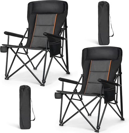 HIGH POINT SPORTS Oversized Folding Camping Chairs for Adults, High Backrest Heavy Duty Lawn Chairs