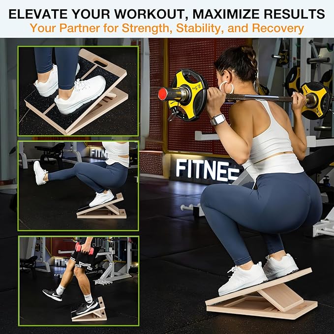 TEMI Slant Board for Calf-Stretching - Wooden Incline Wedge Stretcher for Squats, Foot & Ankle