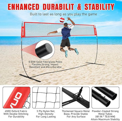 12Ft Beach Volleyball Net for Backyard, Portable Net Set, Freestanding Volleyball Training