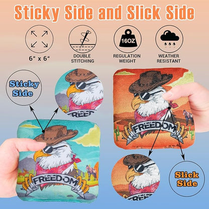 EunHo Cornhole Bags Regulation Dual Sided Set of 8, Professional Cornhole Bean Bags Slick & Sticky