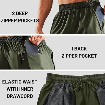 MIER Men's Quick Dry Running Shorts with Zipper Pocket, Elastic Waist Athletic Workout Exercise