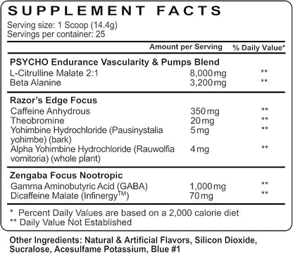 Psycho Pharma Strongest High Stim Preworkout Powder - Edge of Insanity - Most Intense Pre Workout