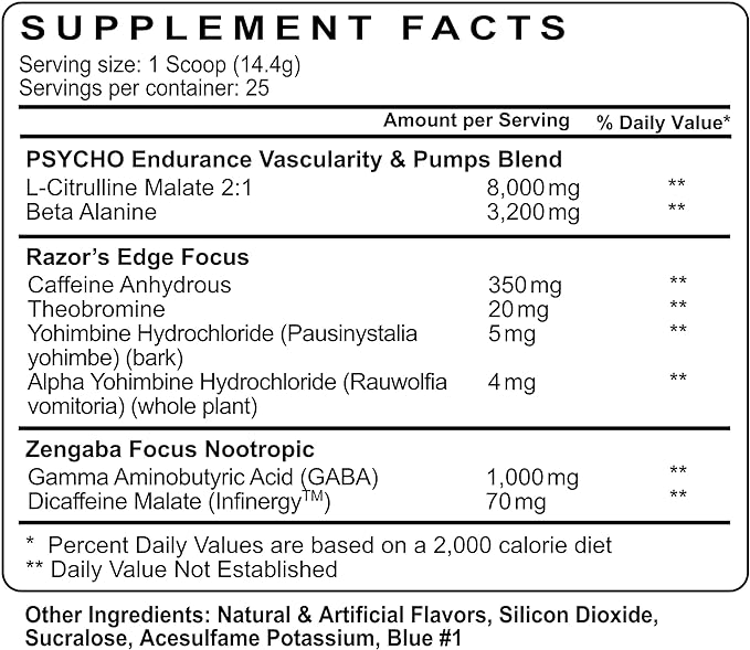 Psycho Pharma Strongest High Stim Preworkout Powder - Edge of Insanity - Most Intense Pre Workout