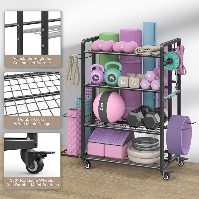 4-Tier Dumbbell Rack Stand Only, Adjustable Weight Rack for Dumbbells Kettlebells Yoga Mat, Home