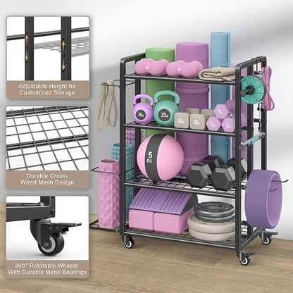 4-Tier Dumbbell Rack Stand Only, Adjustable Weight Rack for Dumbbells Kettlebells Yoga Mat, Home