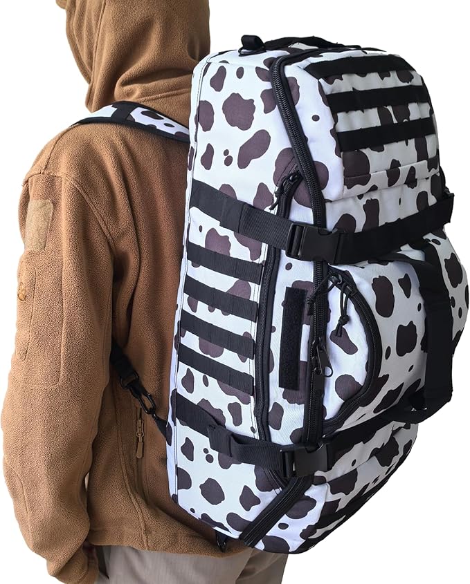 65L Large Duffle Bag, 3-in-1 Tactical Backpack MOLLE Pack for Sports, Gym, Outdoor, Cow Color