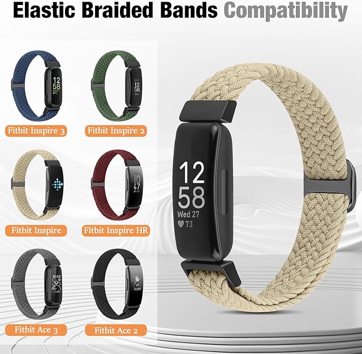 Elastic Braided Watch Band Compatible with Fitbit Inspire 3/Inspire 2/Inspire/Inspire HR/Fitbit ace