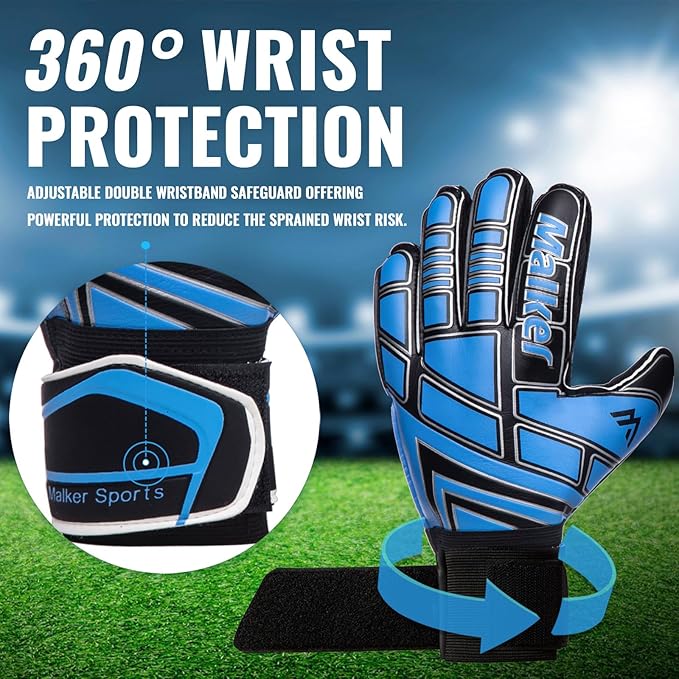 Malker Soccer Goalie Gloves Goalkeeper Gloves with Fingersave and Double Wrist Protection, Strong