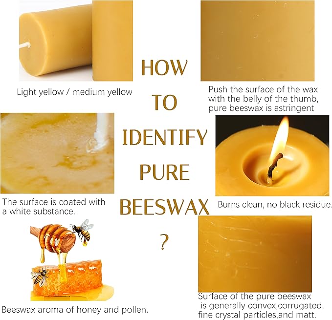 Natural Beeswax Candles 4 Packs, Beeswax Pillar Candles with 140 Hours Burn Time, Organic Emergency
