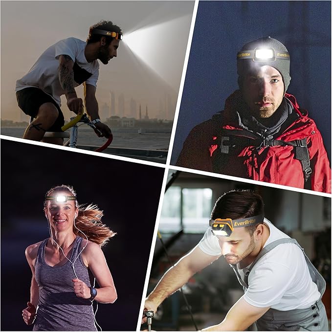 EverBrite Rechargeable Headlamp - 350 Lumens Headlight with Red/Green Light and Tail Light, 7