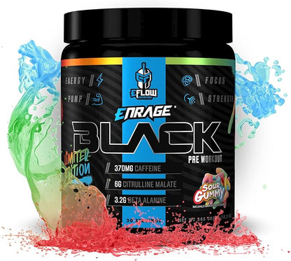 eFlow Nutrition Enrage Black High Stimulant Pre Workout Supplement - Preworkout Powder to Boost