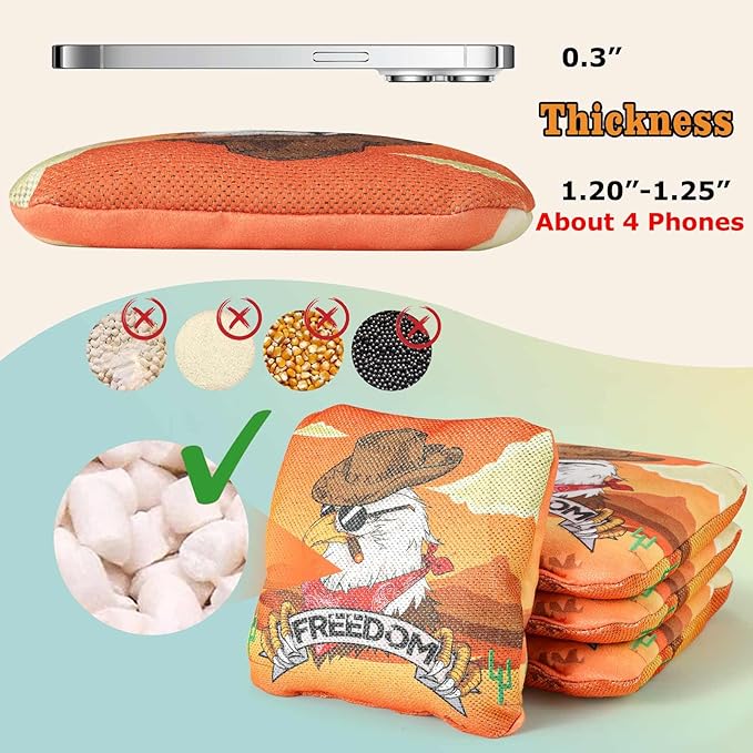 EunHo Cornhole Bags Regulation Dual Sided Set of 8, Professional Cornhole Bean Bags Slick & Sticky