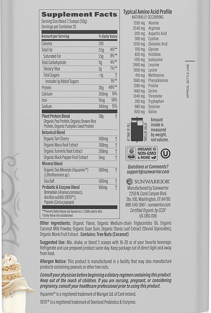 Sunwarrior Organic Plant Based Protein Powder | Vegan Organic Protein Powder with BCAA Amino Acids