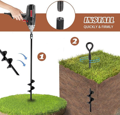 MIXXIDEA18 Inch Ground Anchors Screw in Folding Ring Spiral Metal Ground Stakes Dog Tie Out Stake