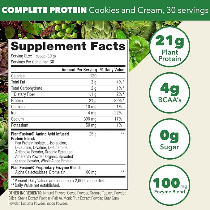 PlantFusion Complete Vegan Protein Powder - Plant Based Protein Powder with BCAAs, Digestive