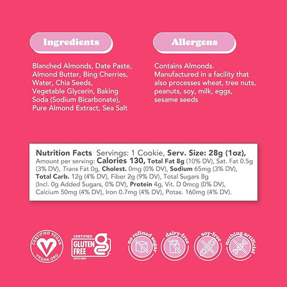 Love + Chew Soft Baked Protein Cookies, Gluten Free | (18) Count Cherry Almond Minis | Vegan