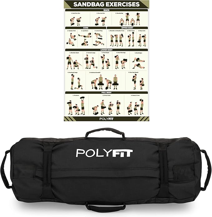 Polyfit Classic Sandbag - Heavy Duty Workout Sandbag for Fitness with 8 Gripping Handles for Sand