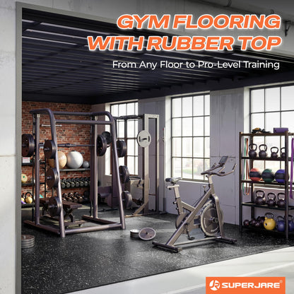 SUPERJARE 30" x 30" Larger Rubber Top Exercise Equipment Mats, 0.56" Thick 12PCS 75 Sq Ft