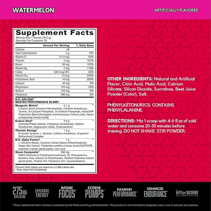 BSN N.O.-XPLODE Pre Workout Powder, Energy Supplement for Men and Women with Creatine and