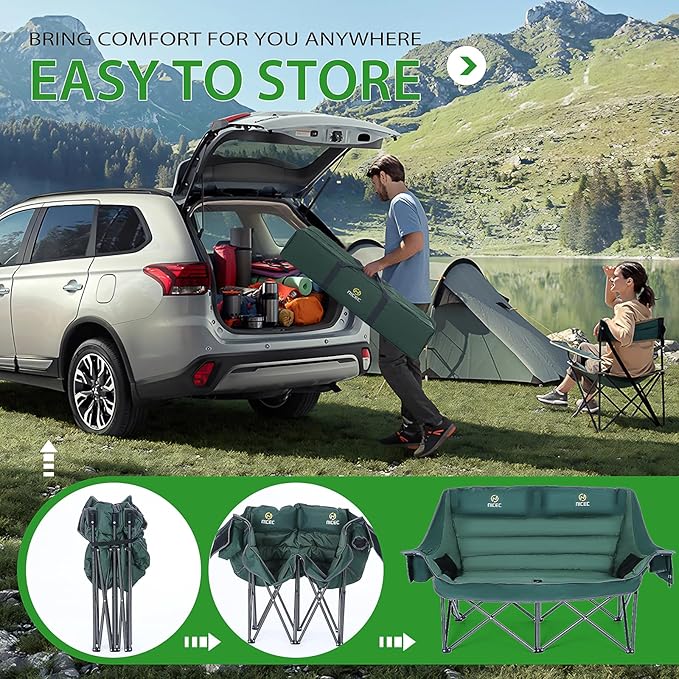 Nice C Double Padded Camping Chair, Oversized Loveseat Camping Chair, Outdoor Camping Couch for