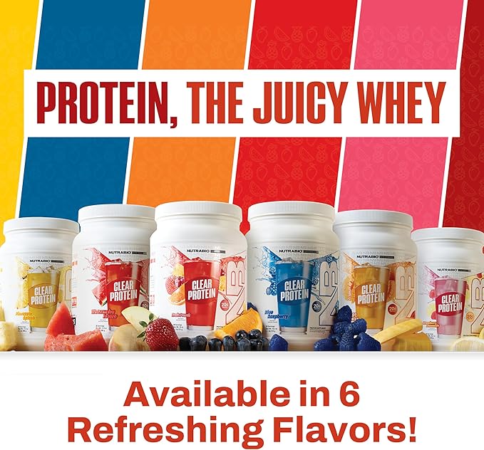 NutraBio Clear Protein Powder, Fruit Punch - 20 Servings, 20g Clear Whey Protein Isolate, 0 Sugar