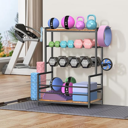 Gym Home Equipment Weight Rack – 3‑Tier Workout Storage Stand for Dumbbells & Kettlebells, Medicine