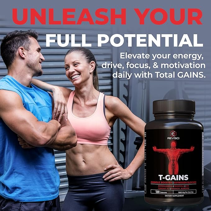 Anabolic Booster & Muscle Builder, T-GAINS Testosterone Supplement for Men, TRT Test Booster &