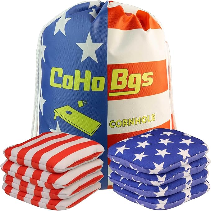 CoHoBgs Corn Hole Bags Set 8, Professional Cornhole Bags Dual-Sided Slick & Stick Resin Filled