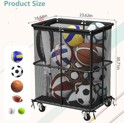 smusei Ball Storage Bin Rolling Sports Ball Storage Cart Garage Sports Equipment Organizer Rack