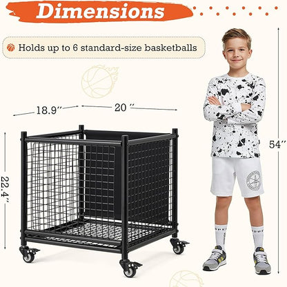 AECOJOY Ball Cart Storage, Rolling Basketball Bin with Wheels for Garage, School, Gym, Sports