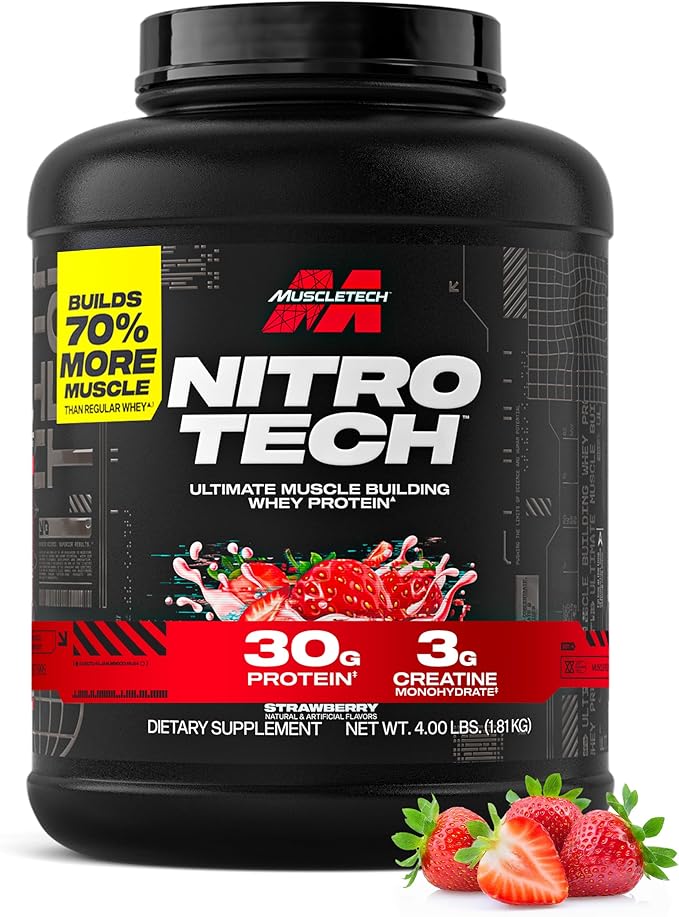 Muscletech Whey Protein Powder (Strawberry, 4 Pound) - Nitro-Tech Ultimate Muscle Building Formula