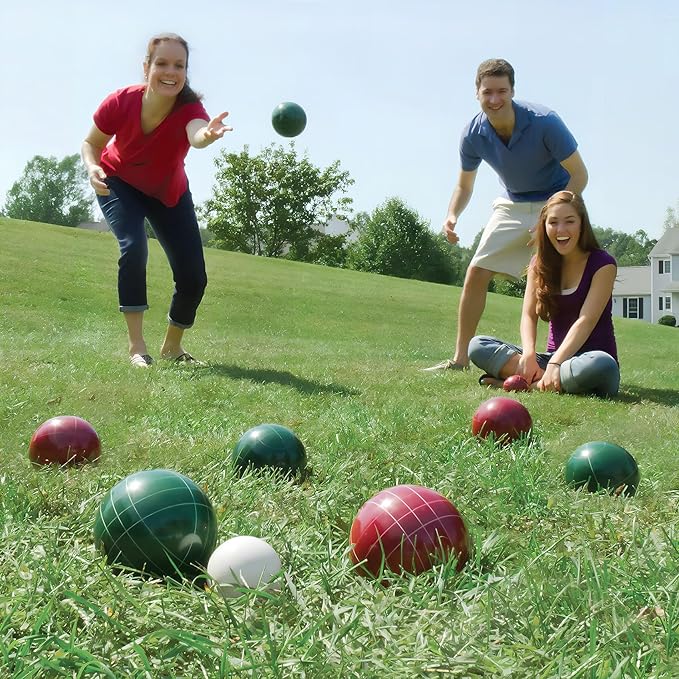 Pointyard Bocce Ball Set, 90mm Resin Bocce Ball Set with 8 Resin Bocce Balls/1 Pallino/Nylon
