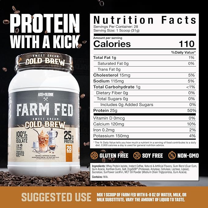 Axe & Sledge Farm Fed 100% Whey Protein Isolate | 25g Protein | Low Carb, Low Sugar, Gluten Free |