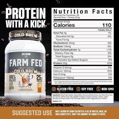 Axe & Sledge Farm Fed 100% Whey Protein Isolate | 25g Protein | Low Carb, Low Sugar, Gluten Free |