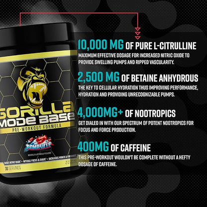 Gorilla Mind Base Pre Workout - Raises Nitric Oxide Intense Focus & Drive Endurance Power