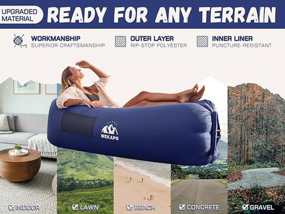 WEKAPO Inflatable Couch with Pump - Easiest Setup, Crazy Comfy & Ultralight - Blow up Lounger Chair