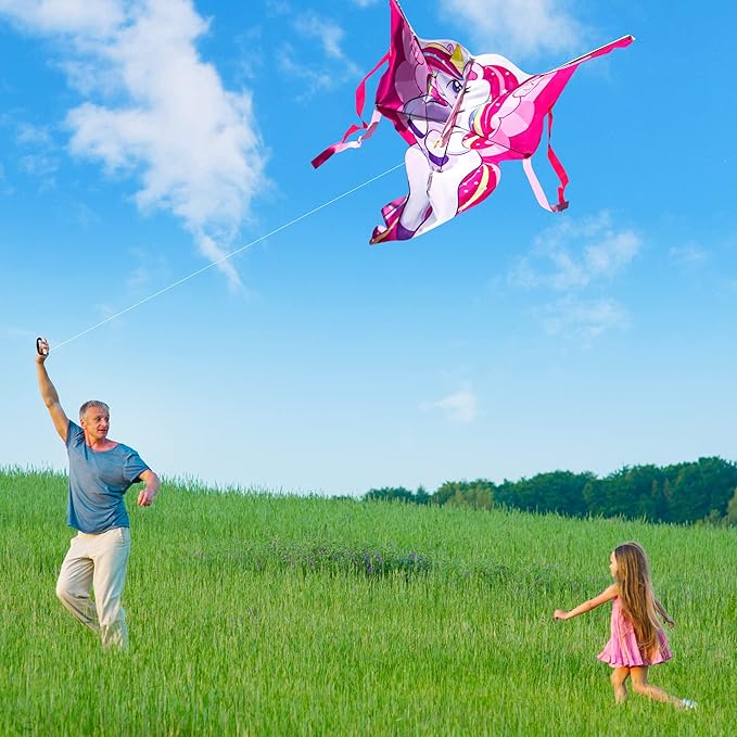 JOYIN 43.3'' Giant Unicorn Kite Easy to Fly for Kids and Adults with 262.5 ft String, Large Beach