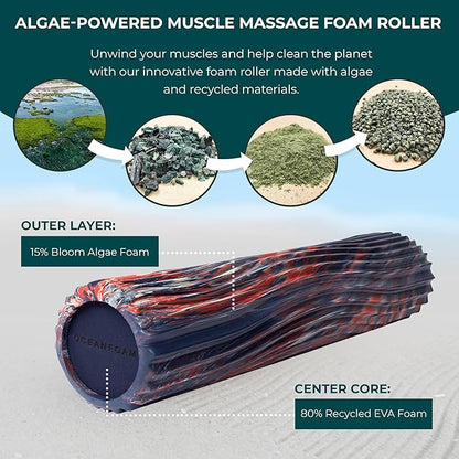 Oceanfoam Soft Tidal Roller (Dark Navy, Red and Natural Marbled) - Low Density Foam Roller for