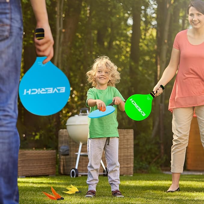 EVERICH TOY Paddle Ball Set, Badminton Set 4 Rackets, Great Gifts Easter Basket Stuffers for Kids