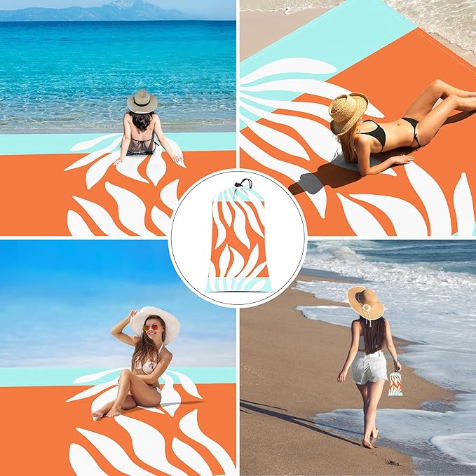 Beach Blanket Waterproof Sandproof, 78”x 86” Outdoor Beach Mat for 1-4 Adults, Quick Drying