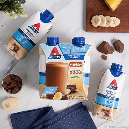 Atkins Chocolate Banana Protein Shake, 15g Protein, Low Glycemic, 4g Net Carb, 2g Sugar, Keto
