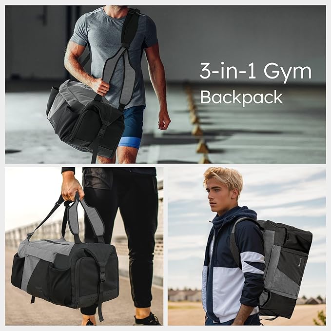 Gym Bag for Men with Shoes Compartment and Wet Pocket Convertible Duffle Bag and Gym Backpack