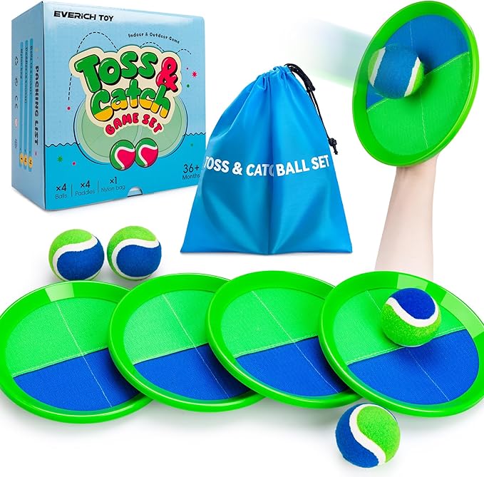 EVERICH Upgraded Toss and Catch Ball Game Set - Indoor and Outdoor Games for Kids 3-12, Beach Sand