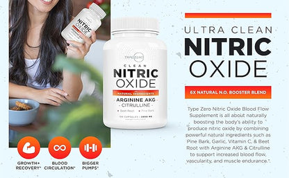 Type Zero Nitric Oxide 6X Booster, 150 Veggie Capsules - Natural Supplement - Beetroot, Arginine