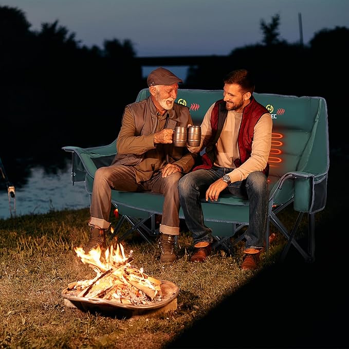 Nice C Heated Camping Chair with Battery, Heated Double Camping Couch, Oversized Thick Padded