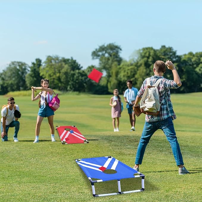 Portable PVC Framed Cornhole Game Set with 2 Collapsible Cornhole Boards, 8 Bean Bags and Carrying
