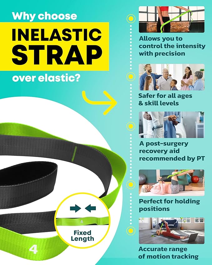 Stretching Strap with Loops - Non Elastic Stretch Band for Physical Therapy, Yoga Strap for