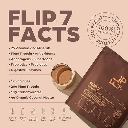 Flip 7 Natural SuperFood, Plant-Based Protein, Complete Meal Replacement to Support Healthy Gut, 7